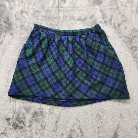 Old Navy Skirt Womens 6 Blue Green Black Plaid Pleated Mini A-Line Zip Preppy - Picture 1 of 7
